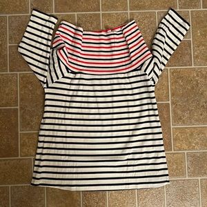 Castaluna Cream Blue Stripes Off Shoulder Cotton-blend Shirt Size 14/16